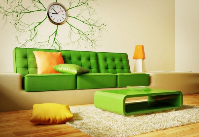 acid-green sofa in the interior