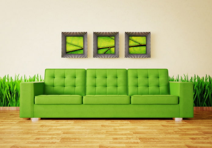 acid-green sofa in the interior