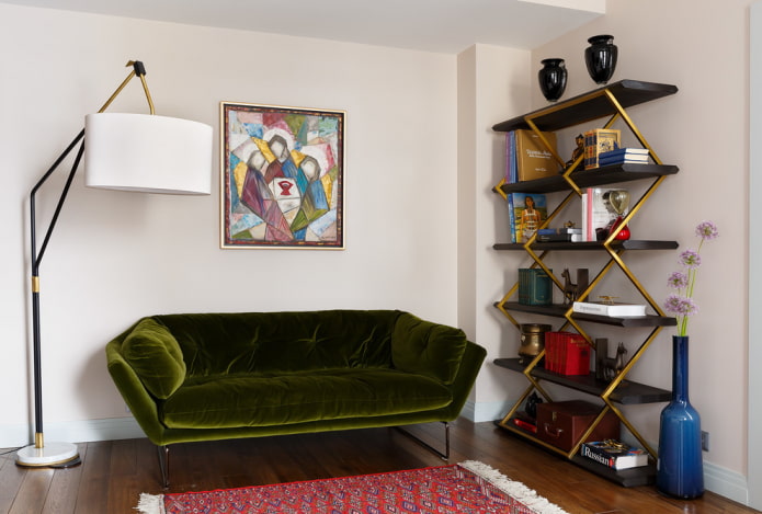 swamp-colored sofa in the interior