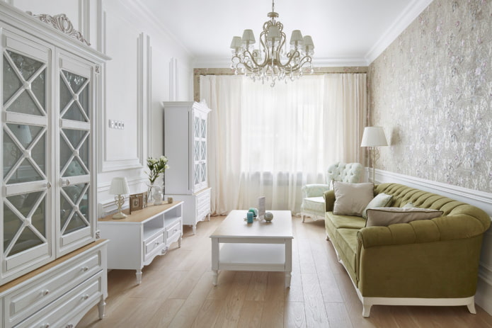 green sofa in Provence style