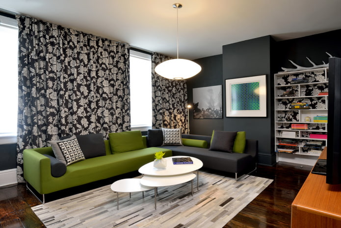 black and green sofa in the interior