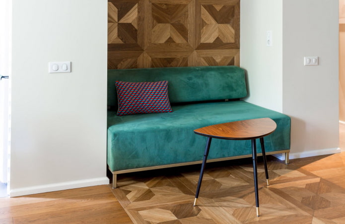 blue-green sofa in the interior