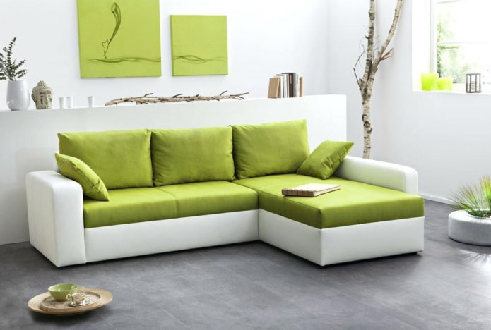 white and green sofa in the interior