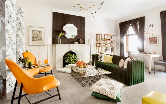 green sofa in combination with armchairs