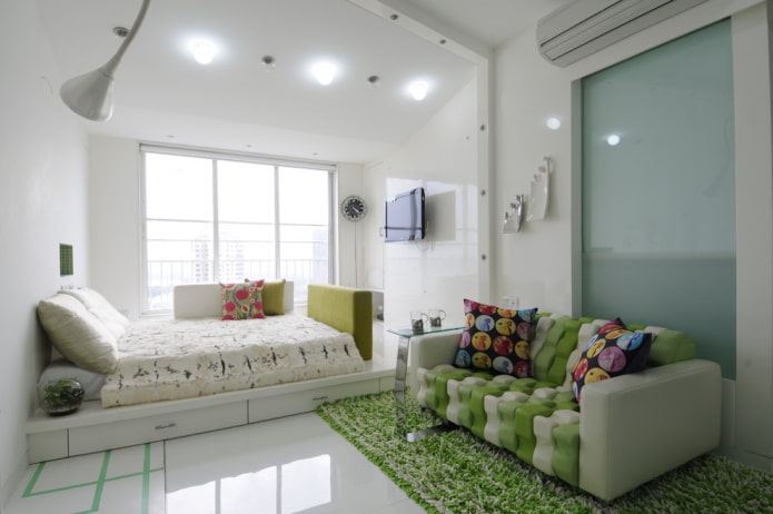 gray-green sofa in the interior