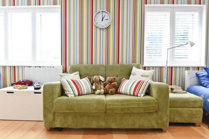green sofa in the interior of a child's room