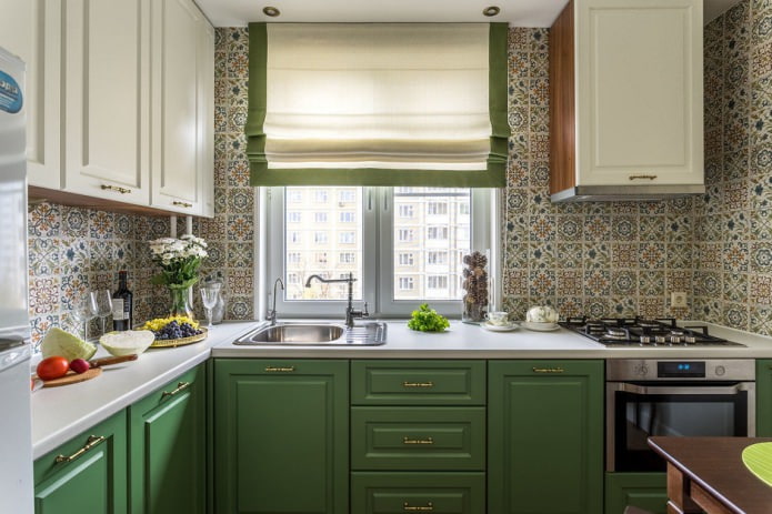 white and pistachio kitchen set