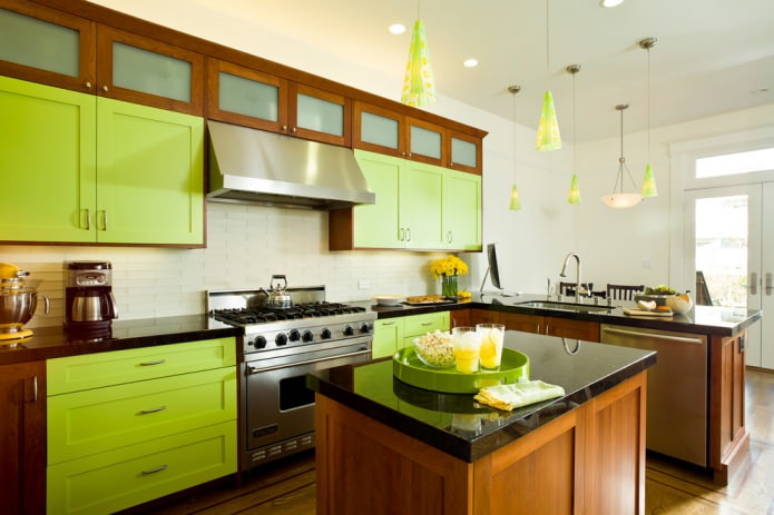  green and brown kitchen set design