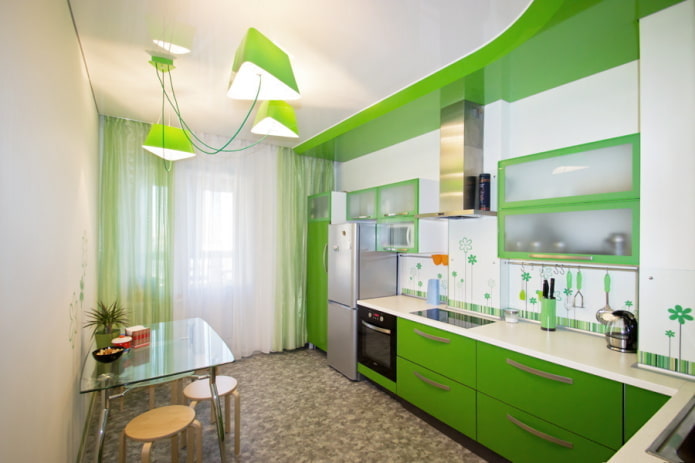 white and green ceiling structure in the kitchen