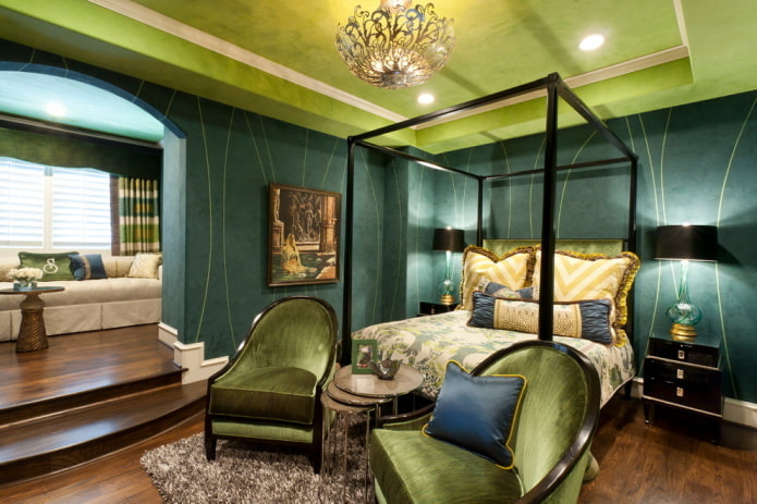 green two-level ceiling structure