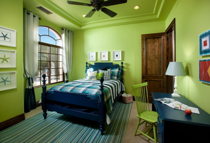 green ceiling covering with green walls