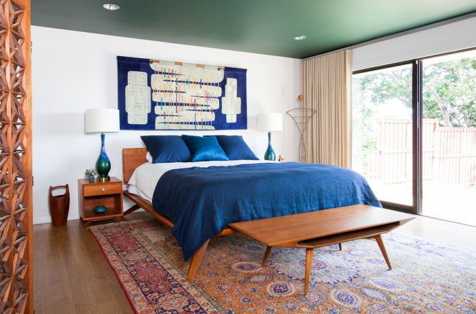 green ceiling covering with white walls