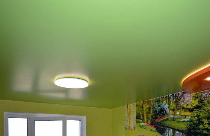 green satin stretch ceiling