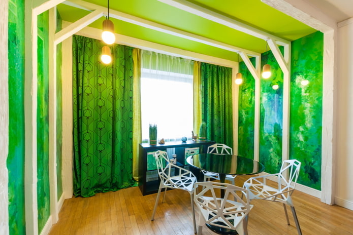 green ceiling covering with beams