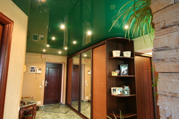 green stretch ceiling in the hallway