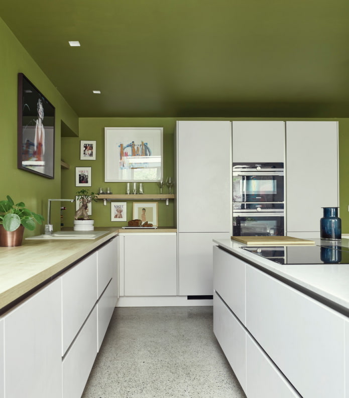 green ceiling covering in the kitchen