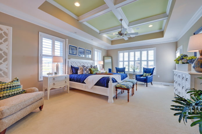 green ceiling covering with beige walls