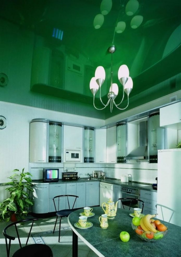 green stretch ceiling in the interior