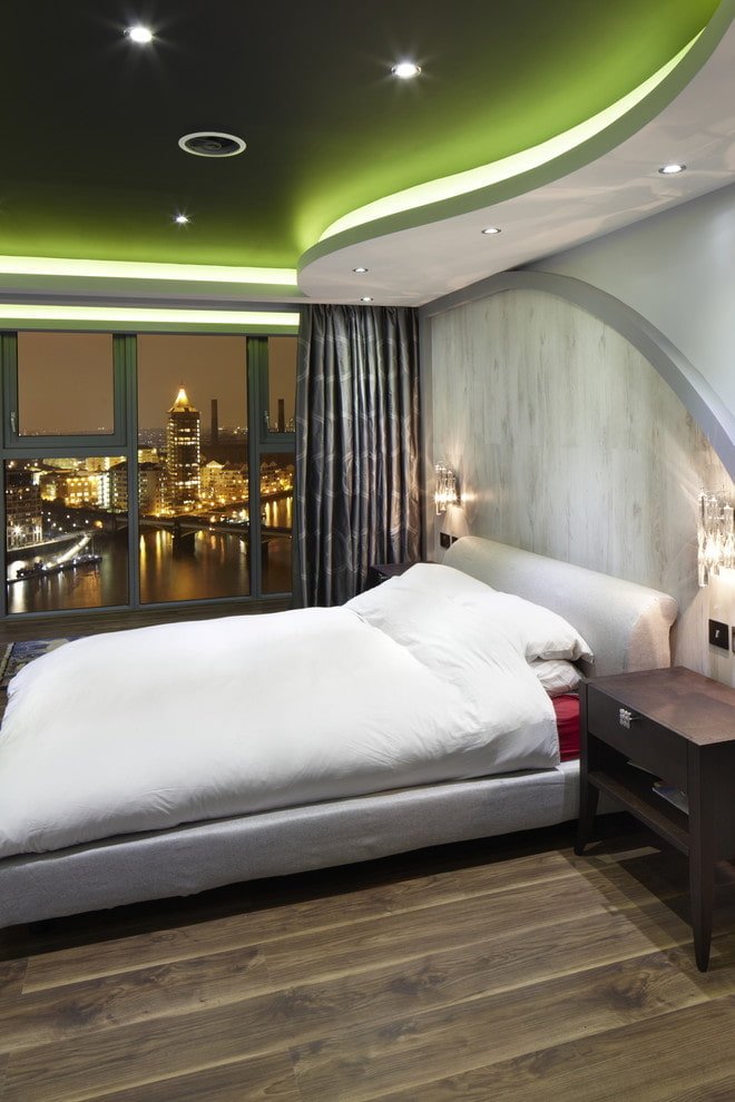 green ceiling covering in the interior