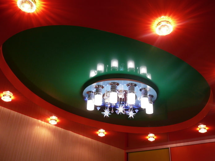 red and green ceiling structure