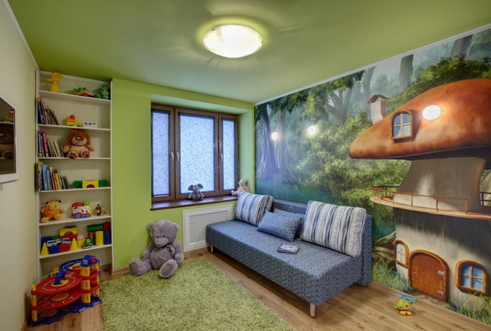 green ceiling covering in the nursery