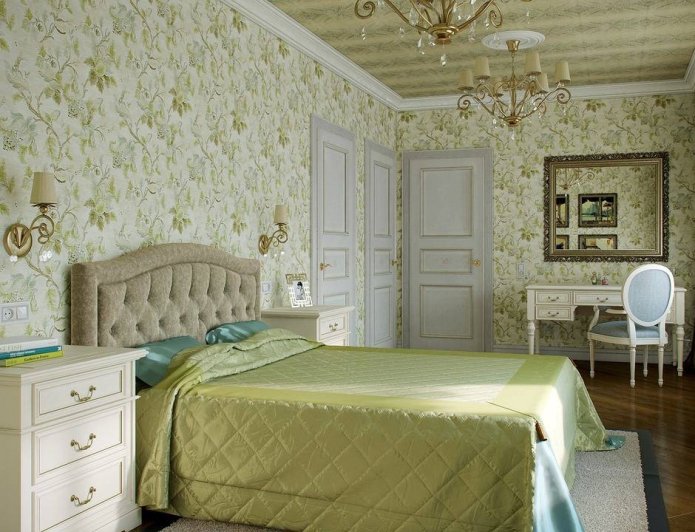 salad-colored wallpaper in the Provence style