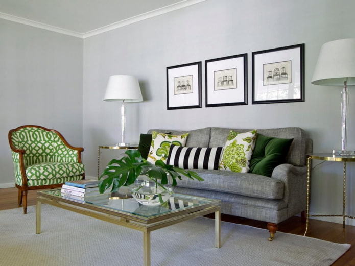 green accents in the living room