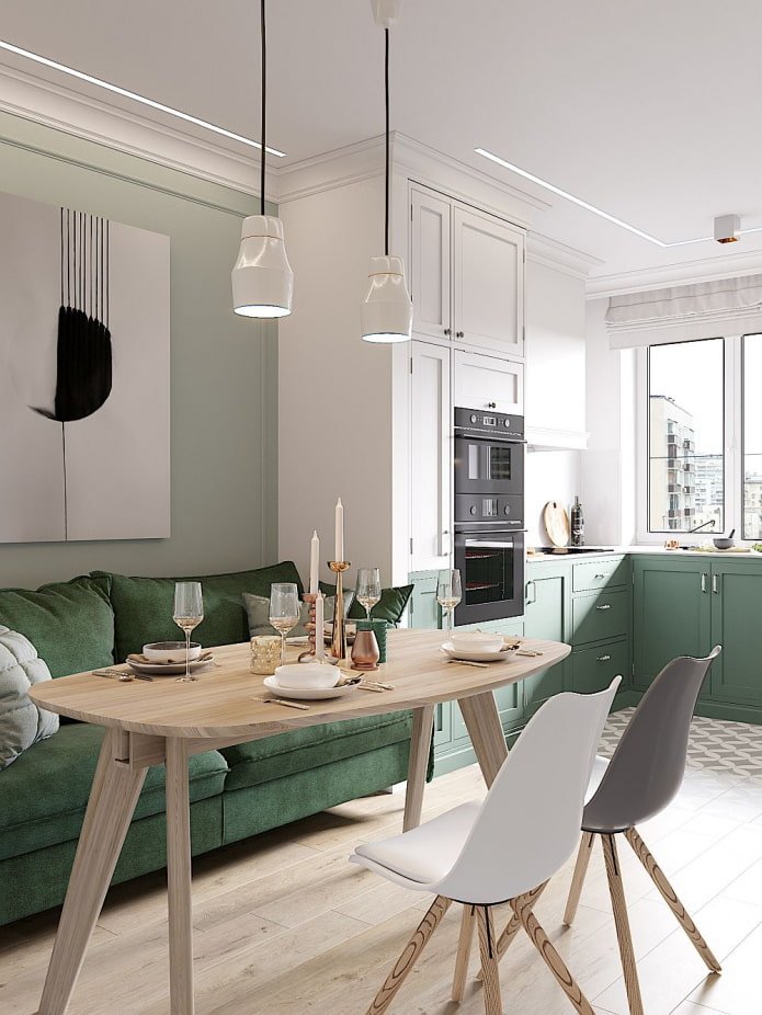 white and green kitchen