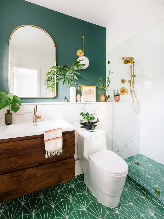 green tiles in the bathroom