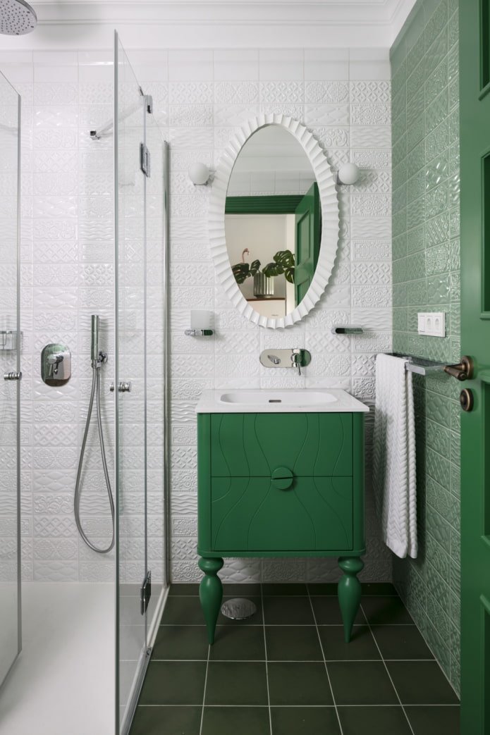 white and green bathroom