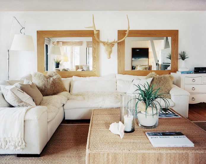 mirrors in frames in the interior of the hall