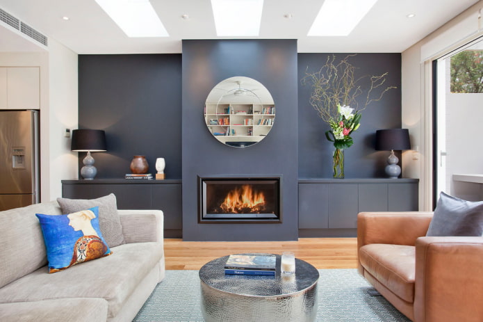 frameless mirror in the living room interior