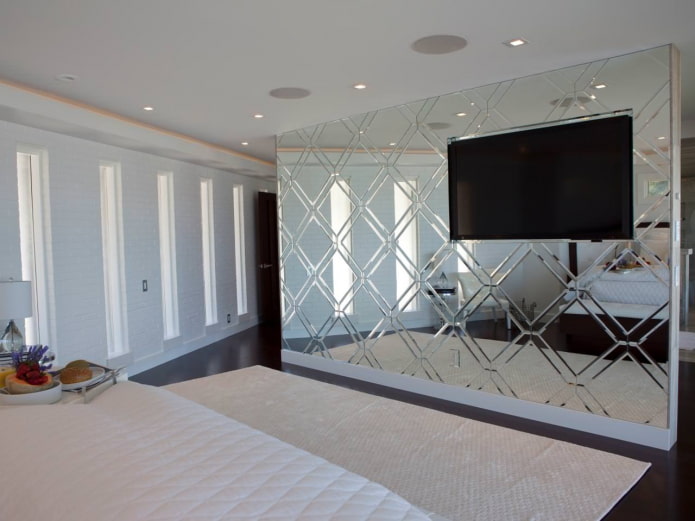 Mirror tiles in the TV area