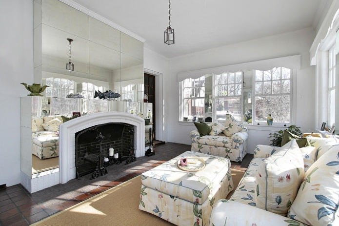 Mirror tiles in the living room interior