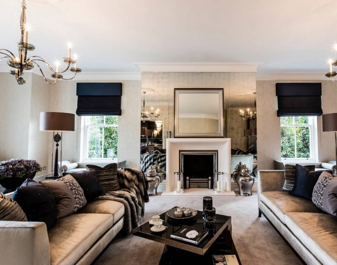 Mirror tiles in the living room interior
