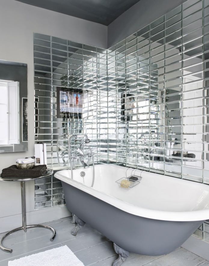 Mirror tiles in the bathroom interior