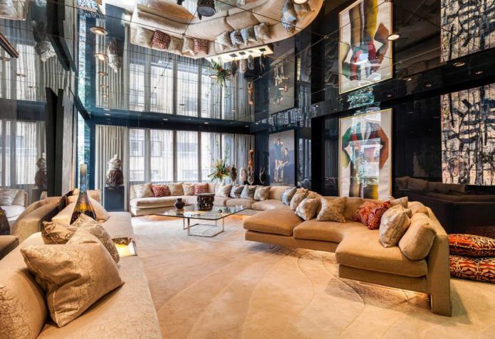 Mirror tiles in the living room interior
