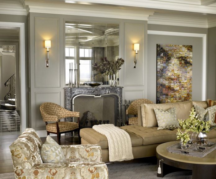 Mirror tiles in the living room interior