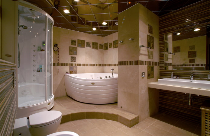 mirror ceiling in the bathroom interior