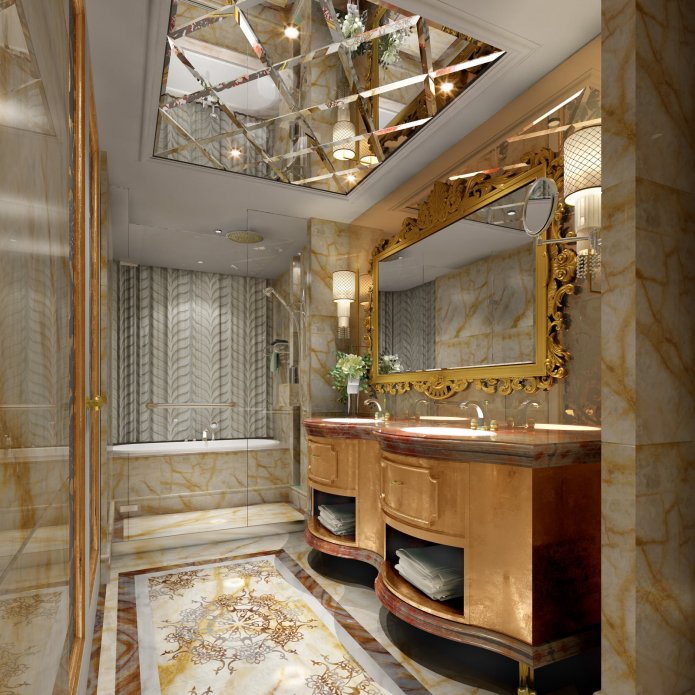 mirror ceiling in the bathroom interior