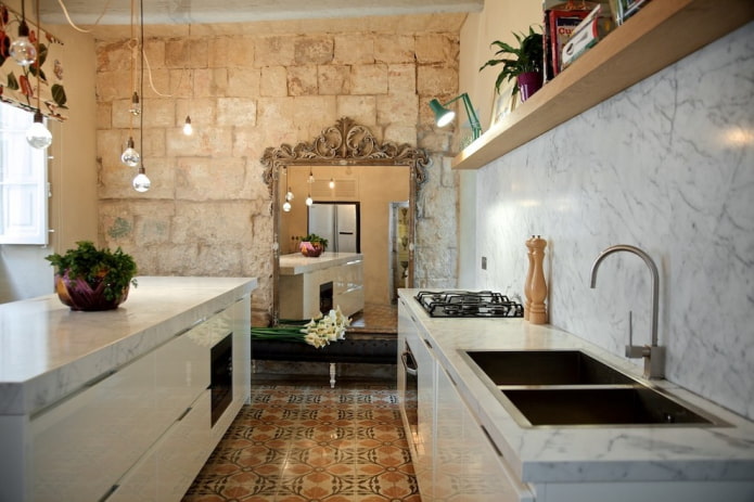 square mirror in the kitchen interior