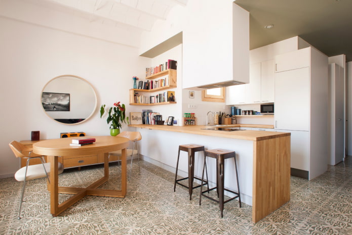 mirror in the interior of the kitchen in Scandinavian style