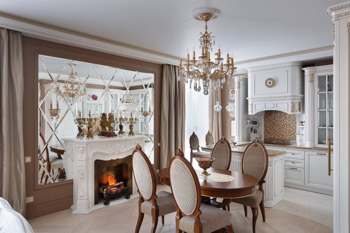 mirror with a beveled edge in the kitchen interior