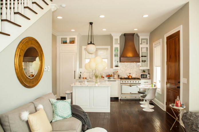 mirror in the interior of the kitchen-living room