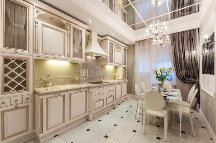 mirror on the ceiling in the kitchen interior
