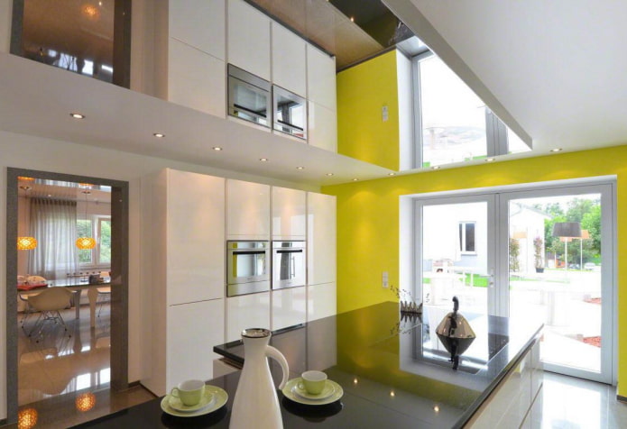 mirror on the ceiling in the kitchen interior