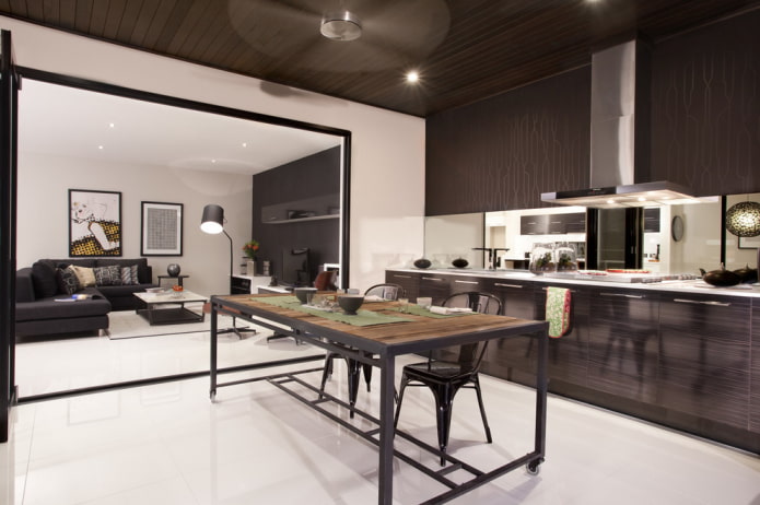 mirror in the kitchen interior in a modern style
