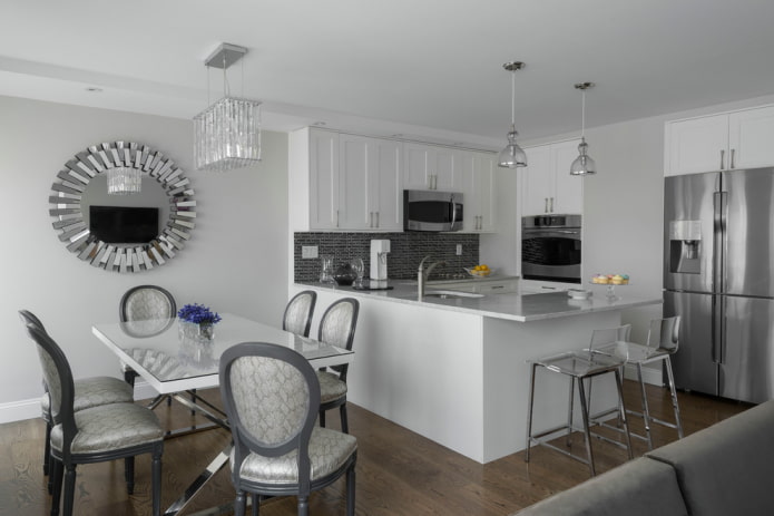 sun-shaped mirror in the kitchen interior
