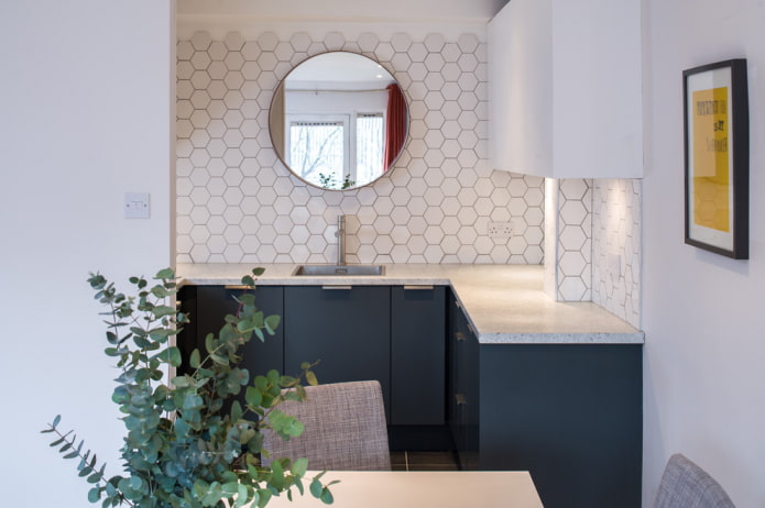 round mirror in the kitchen interior