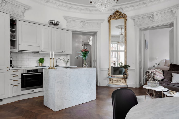 mirror in the kitchen interior in a classic style